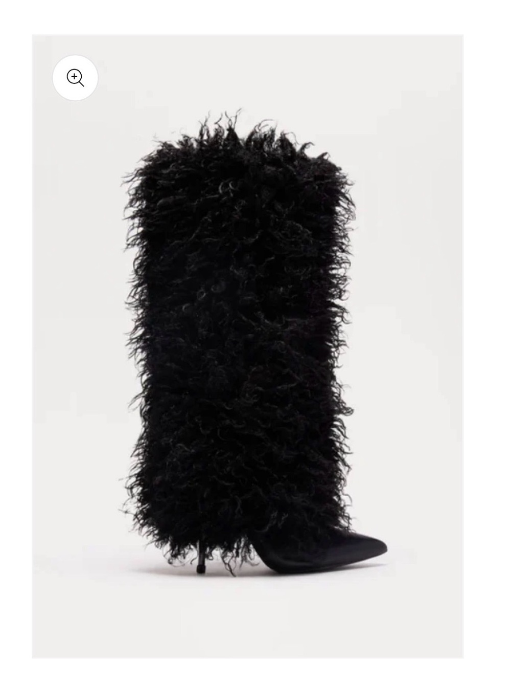 Over-the-Knee Black Faux Fur Pointed-Toe Stiletto Boots